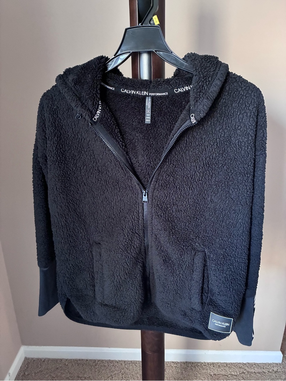 Calvin Klein Black Sherpa Full-Zip Hoodie Jacket